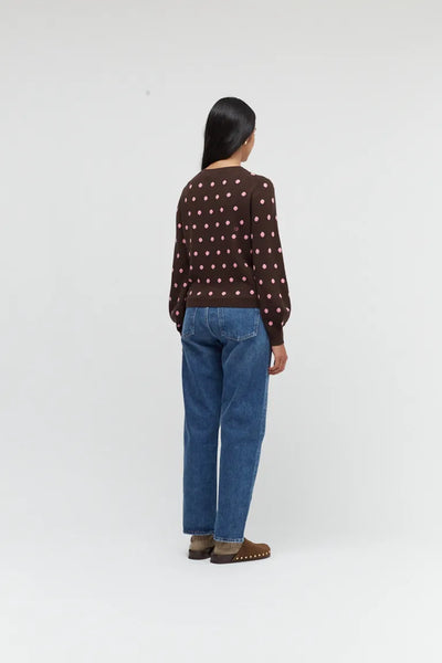 Chocolate Wool-Cashmere Polka Dot Sweater