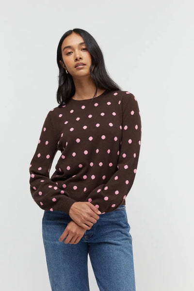 Chocolate Wool-Cashmere Polka Dot Sweater