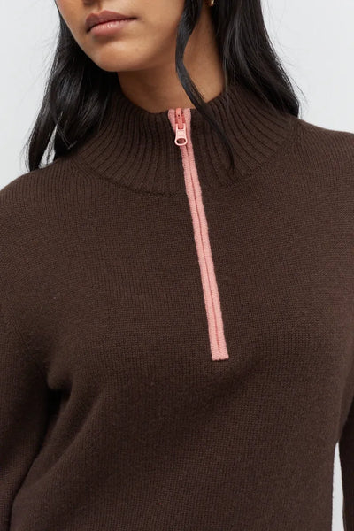 Chocolate Wool-Cashmere Quarter Zip Jumper