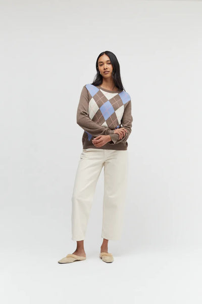 Mushroom Wool-Cashmere Argyle Sweater