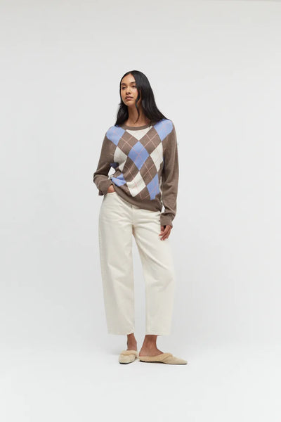 Mushroom Wool-Cashmere Argyle Sweater