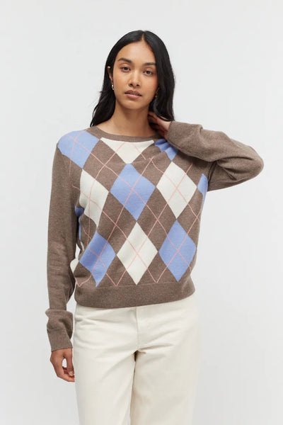 Mushroom Wool-Cashmere Argyle Sweater