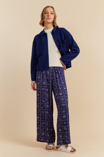 Blue Viscose-Rayon La Mer Trousers