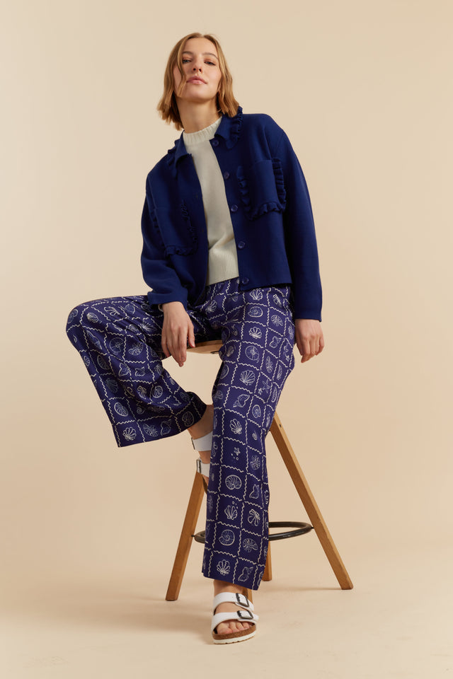Blue Viscose-Rayon La Mer Trousers image 3