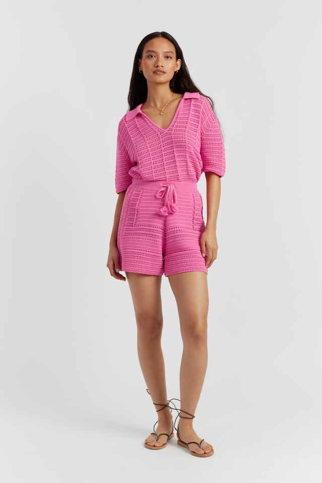 Pink Cotton Crochet Shorts image 1