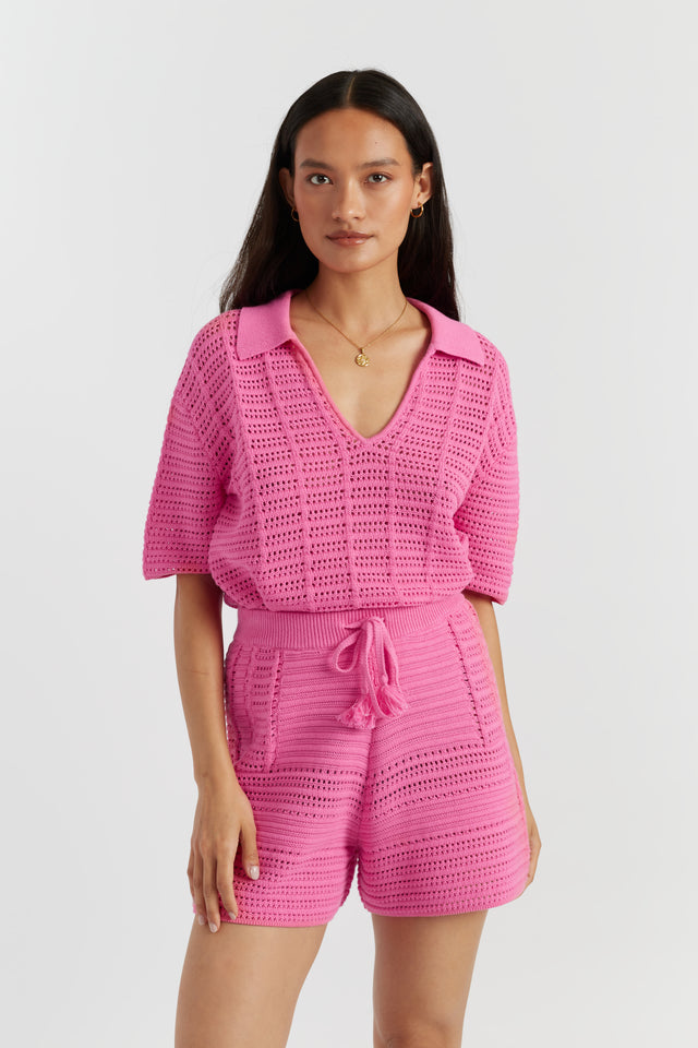 Pink Cotton Crochet Shorts image 3