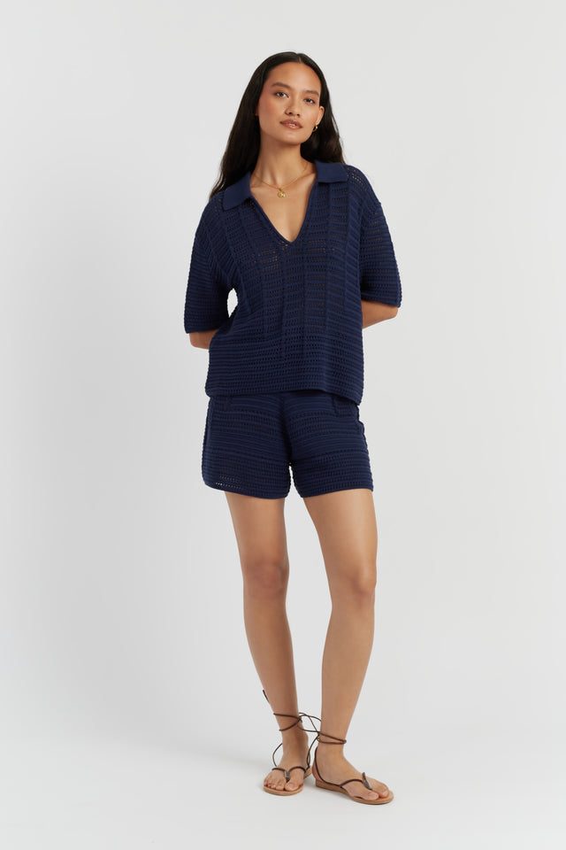 Navy Cotton Crochet Shirt image 3