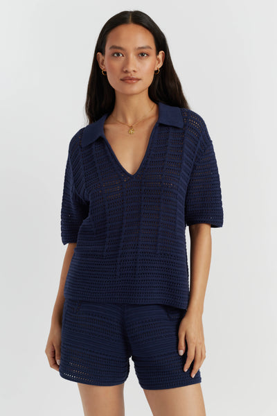 Navy Cotton Crochet Shirt