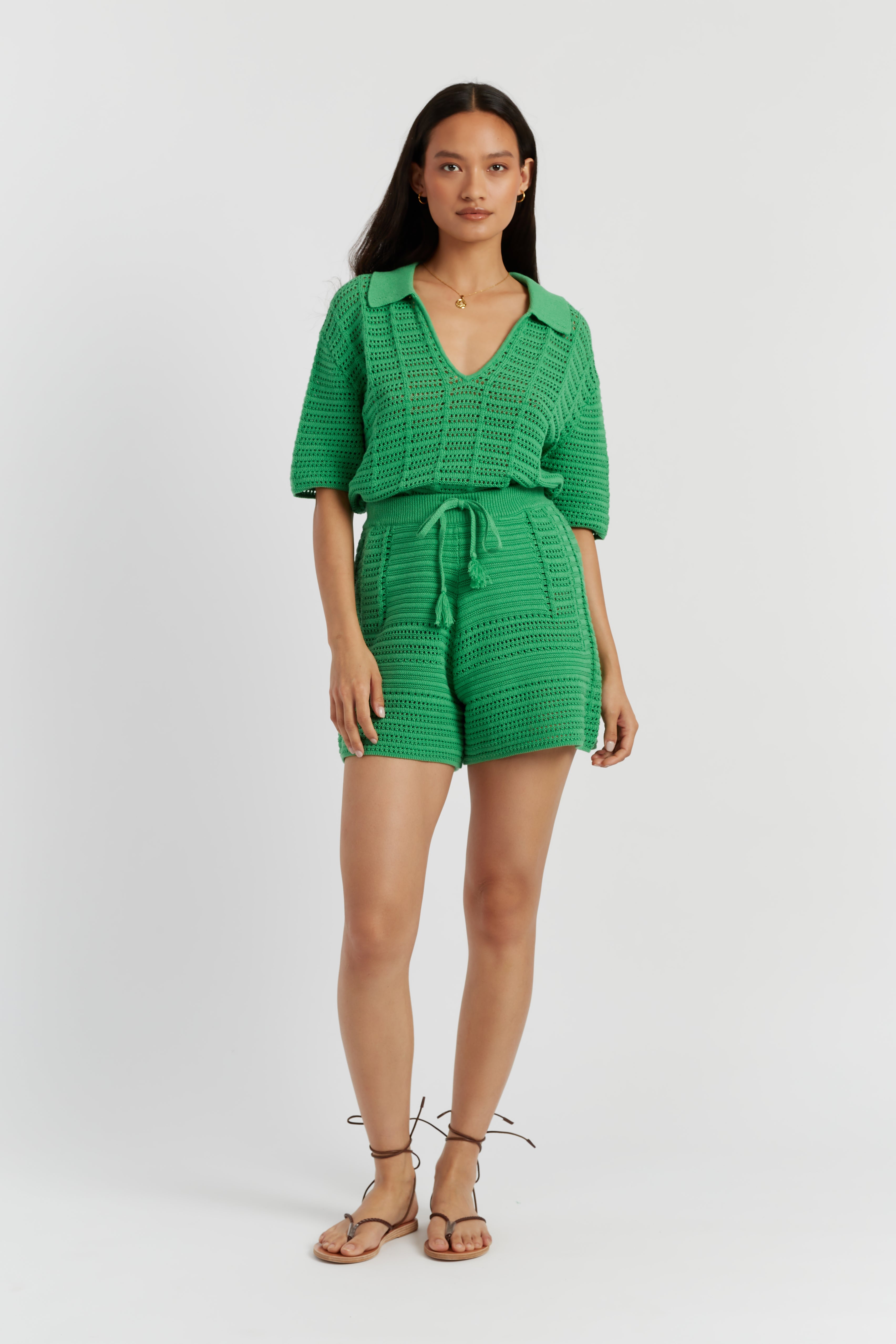 Green Cotton Crochet Shorts
