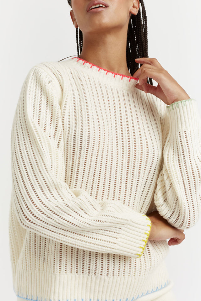 Cream Wool-Cashmere Summer Stitch Sweater image 1