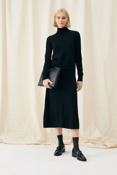 Black Wool-Cashmere Midi Skirt