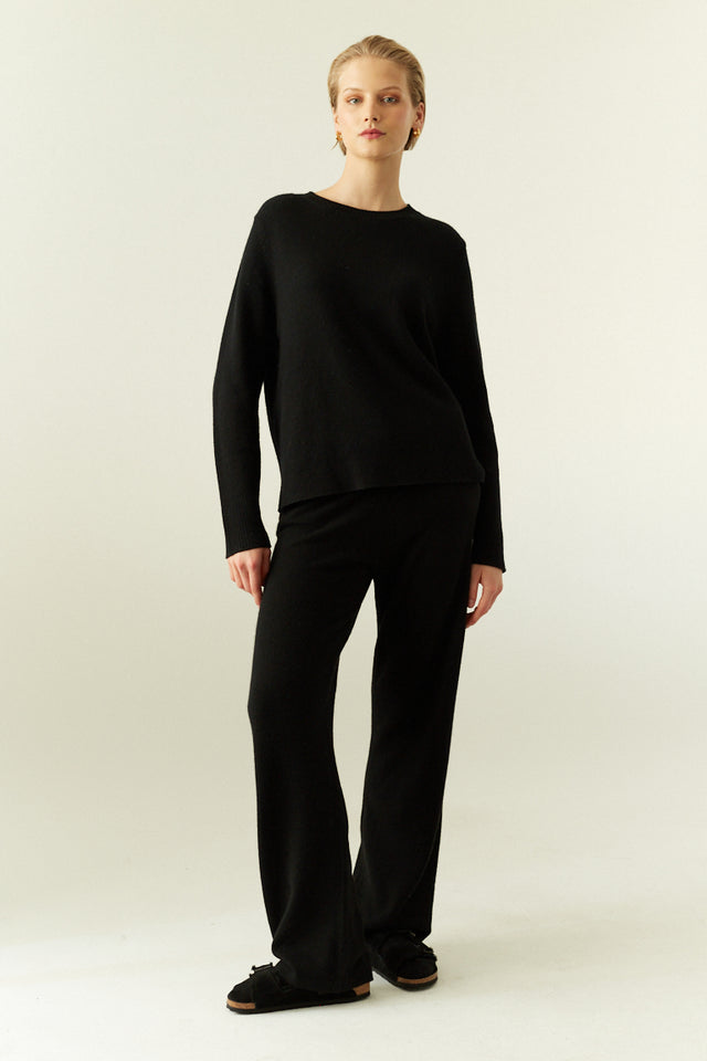 Black Pure Cashmere Wide-Leg Pants image 1