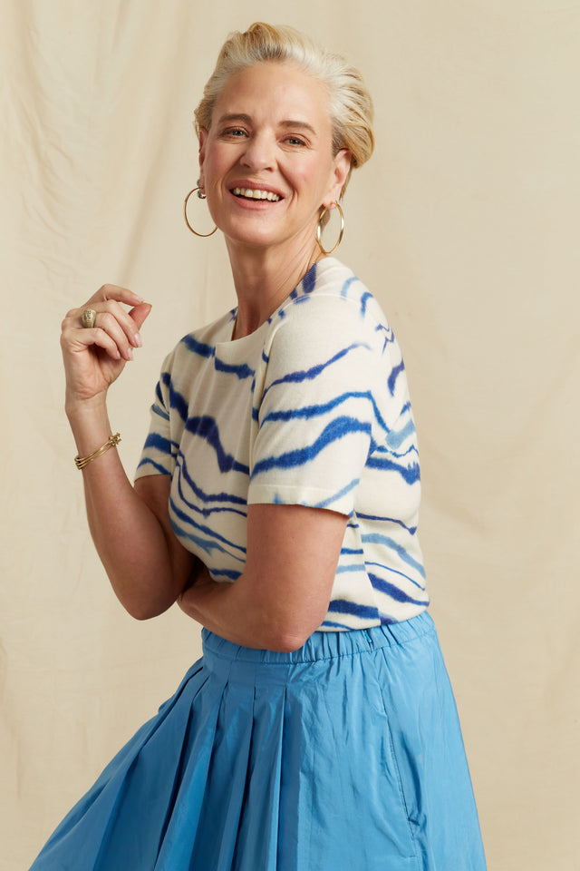 Blue Wool-Cashmere Deborah Brett Stripe T-Shirt image 2