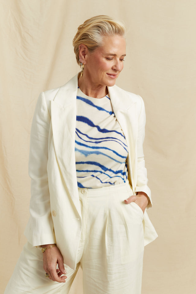 Blue Wool-Cashmere Deborah Brett Stripe T-Shirt image 4