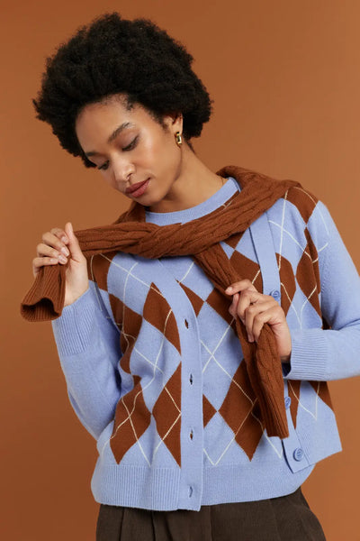 Baby-Blue Wool-Cashmere Argyle Cardigan