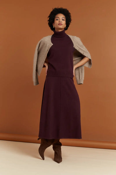 Aubergine Wool-Cashmere Midi Skirt