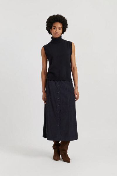 Navy Cotton A-Line Skirt