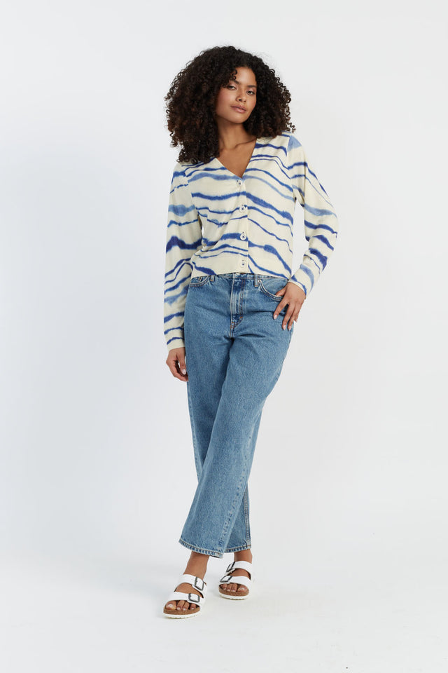 Blue Wool-Cashmere Deborah Brett Stripe Cardigan image 5