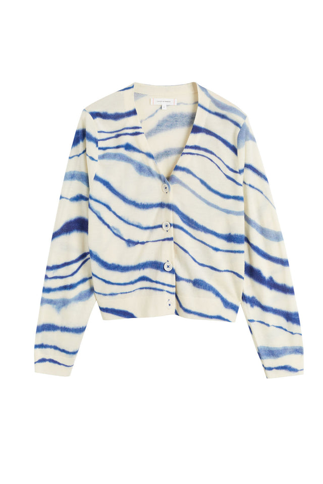Blue Wool-Cashmere Deborah Brett Stripe Cardigan image 6