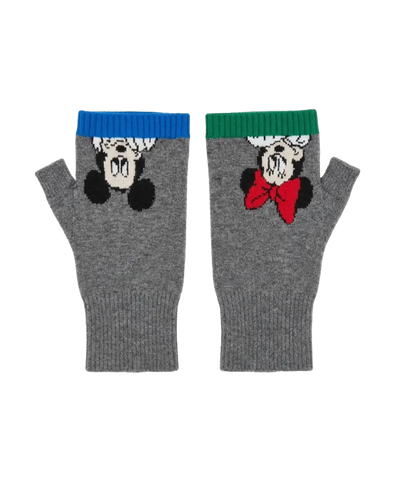 Grey Wool-Cashmere Mickey Fingerless Gloves