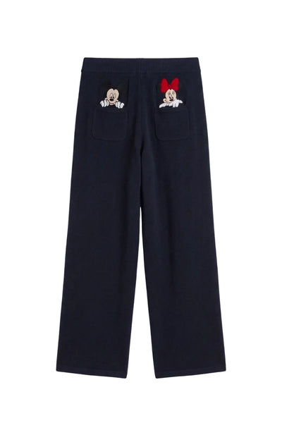 Navy Wool-Cashmere Disney Peek Pocket Wide-Leg Track Pants