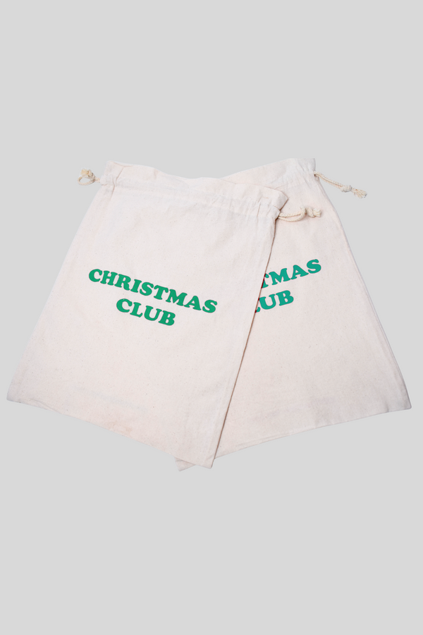 Green Cotton Christmas Club Drawstring Bag