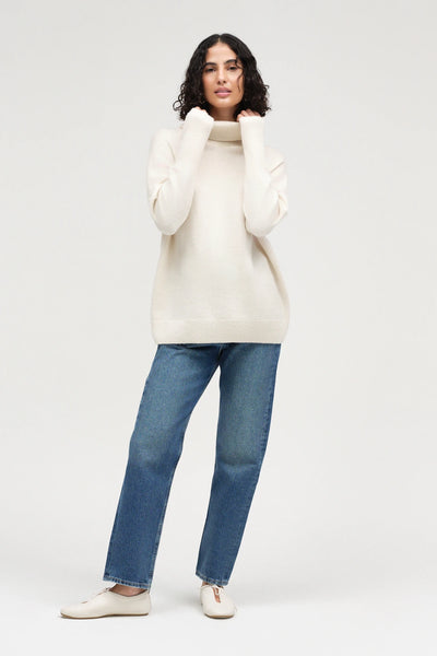 Cream Pure Cashmere Rollneck Sweater