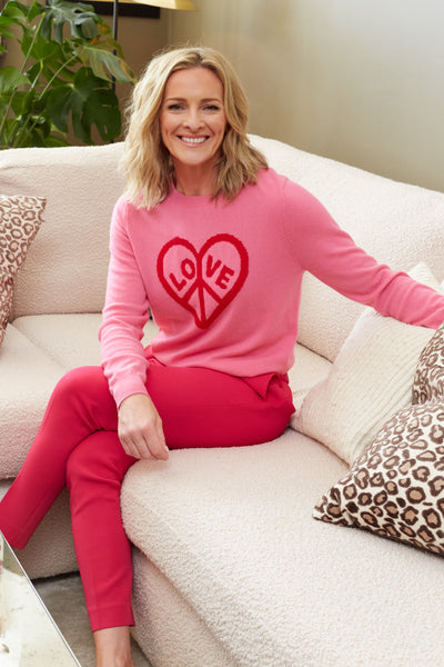 SAMPLE SALE NO RETURNS Pink Wool-Cashmere Love & Peace Sweater