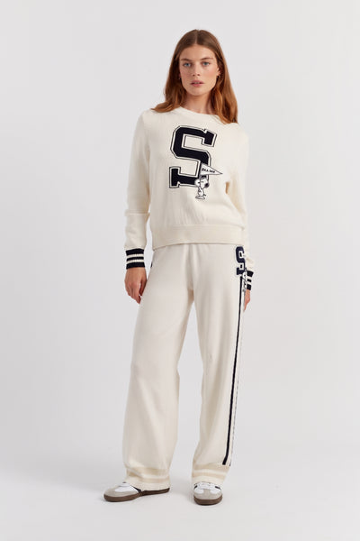 Cream Cotton Snoopy Varsity Sweater