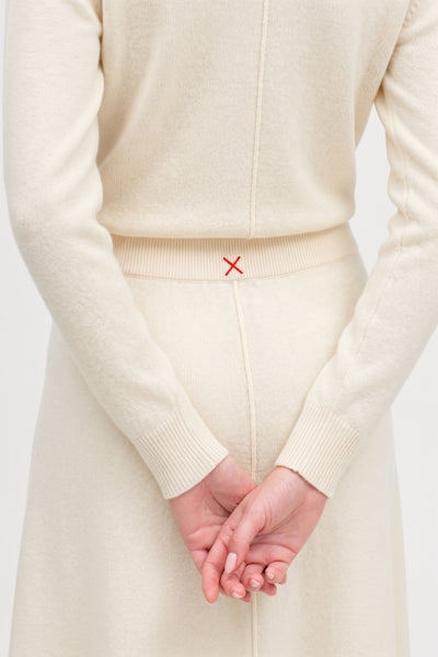 Cream Wool-Cashmere Midi Skirt
