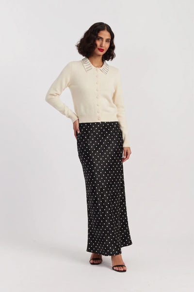 Cream Wool-Cashmere Jewel-Neck Cardigan
