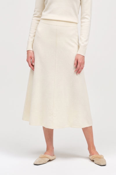 Cream Wool-Cashmere Midi Skirt