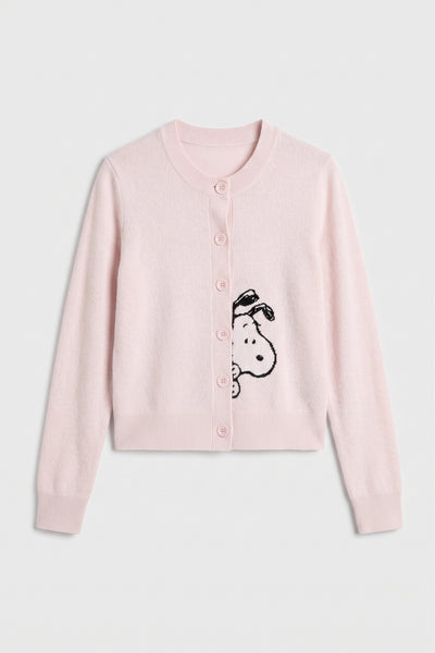 Pink-Melange Wool-Cashmere Sneeky Snoopy Cardigan