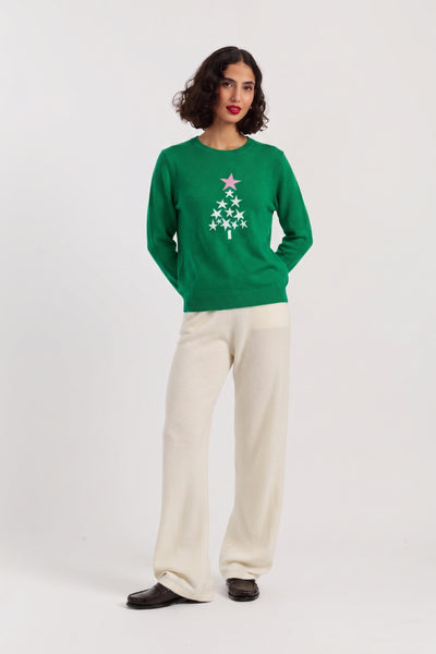 Green Wool-Cashmere Star Tree Sweater