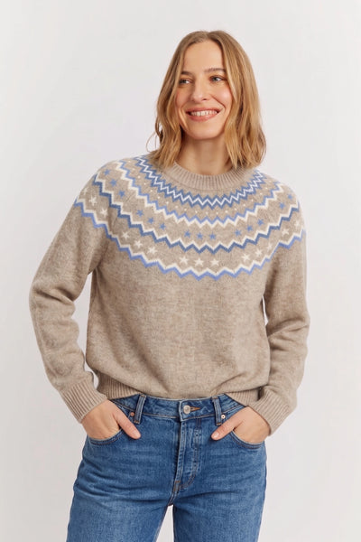 Warm-Oatmeal Wool-Cashmere Fair Isle Sweater