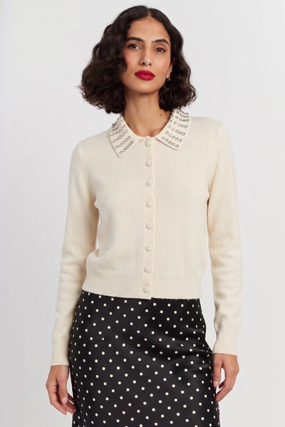 Cream Wool-Cashmere Jewel-Neck Cardigan