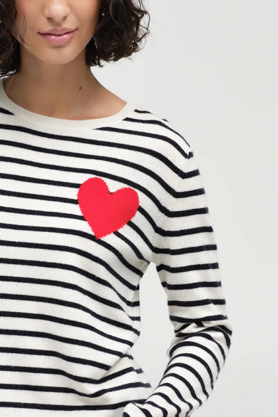 Cream-Navy Breton Heart Wool-Cashmere Sweater