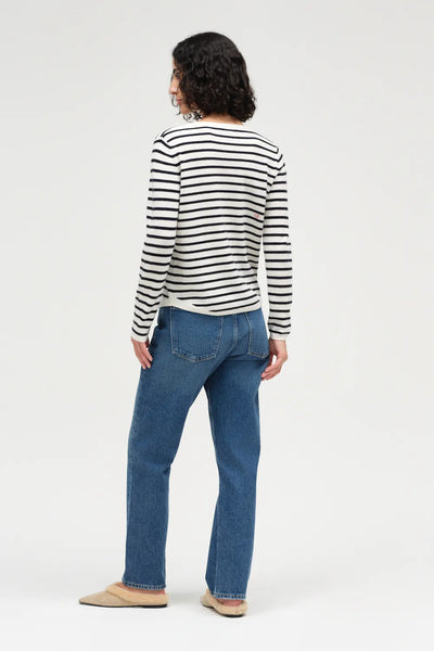 Cream-Navy Breton Heart Wool-Cashmere Sweater
