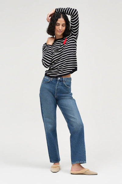 Navy-Cream Breton Heart Wool-Cashmere Sweater
