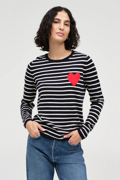 Navy-Cream Breton Heart Wool-Cashmere Sweater