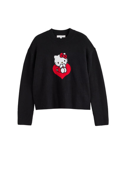 Black sweater with Hello Kitty design on a white background