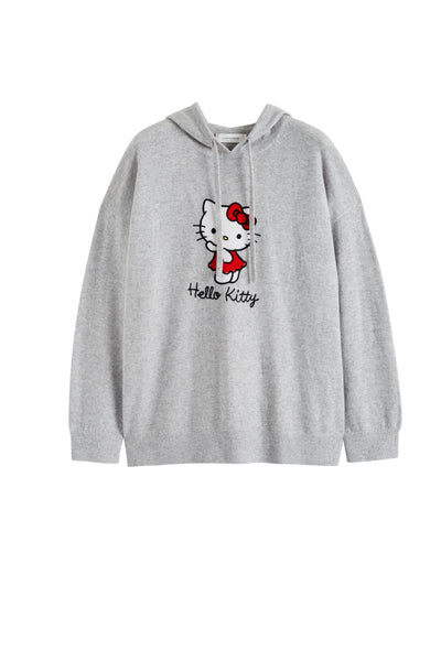 Gray hoodie with Hello Kitty logo on a white background