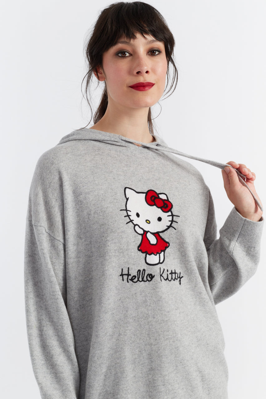 Grey Wool-Cashmere Hello Kitty Hoodie - Chinti & Parker UK