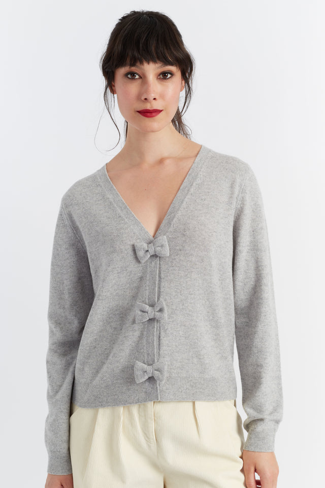 Light-Grey Wool-Cashmere Hello Kitty Bow Cardigan image 1