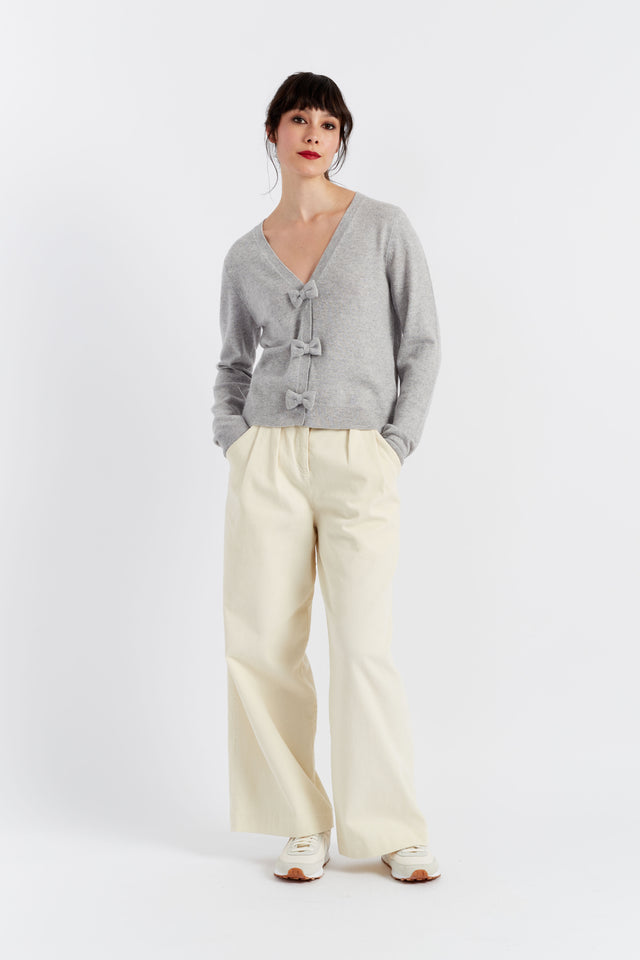 Light-Grey Wool-Cashmere Hello Kitty Bow Cardigan image 3