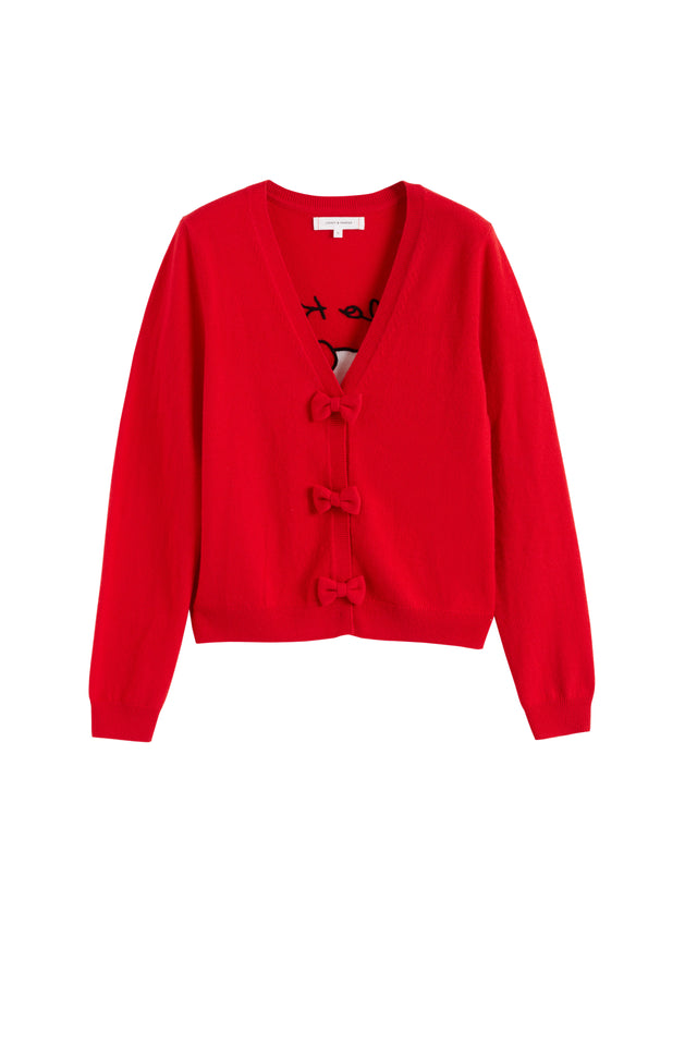 Red Wool-Cashmere Hello Kitty Bow Cardigan image 5