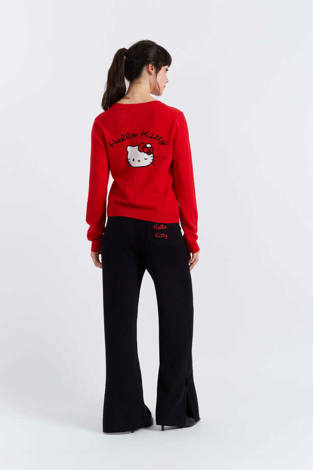 Red Wool-Cashmere Hello Kitty Bow Cardigan image 4