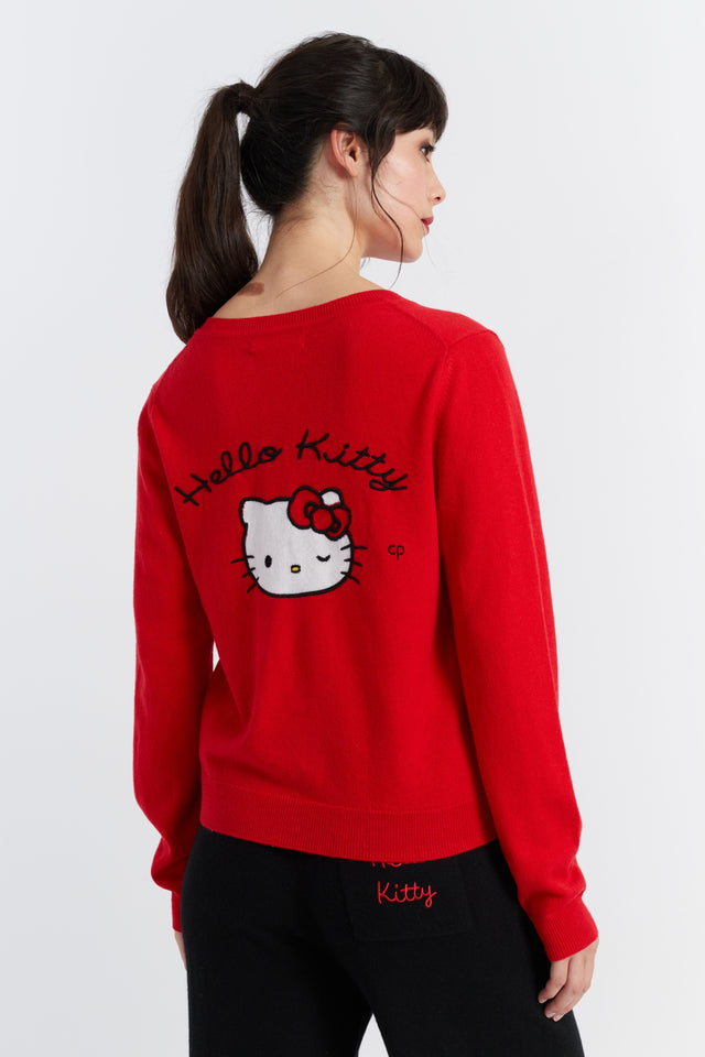 Red Wool-Cashmere Hello Kitty Bow Cardigan image 2
