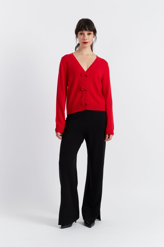 Red Wool-Cashmere Hello Kitty Bow Cardigan image 3