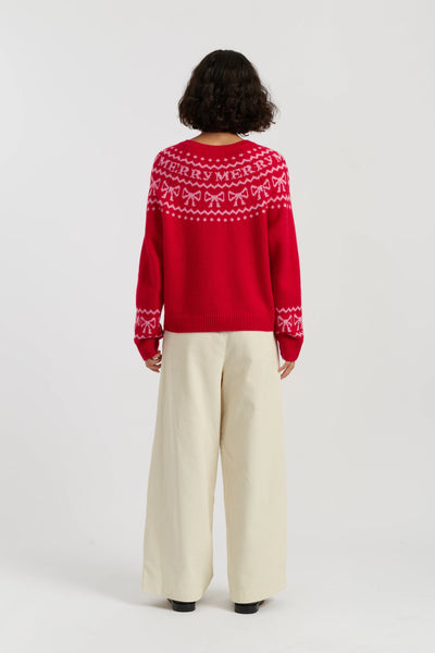 Red Wool-Cashmere Let's Be Merry Sweater
